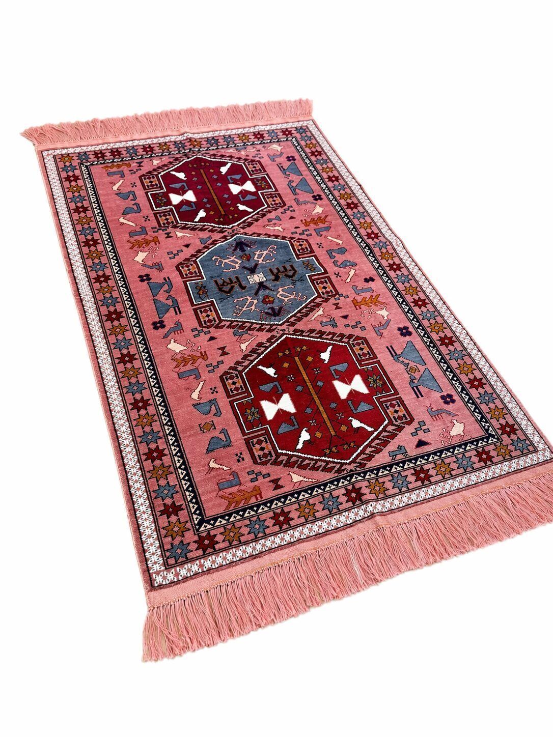 Powder Pink New Turkmenistan Silk Carpet photo vintage