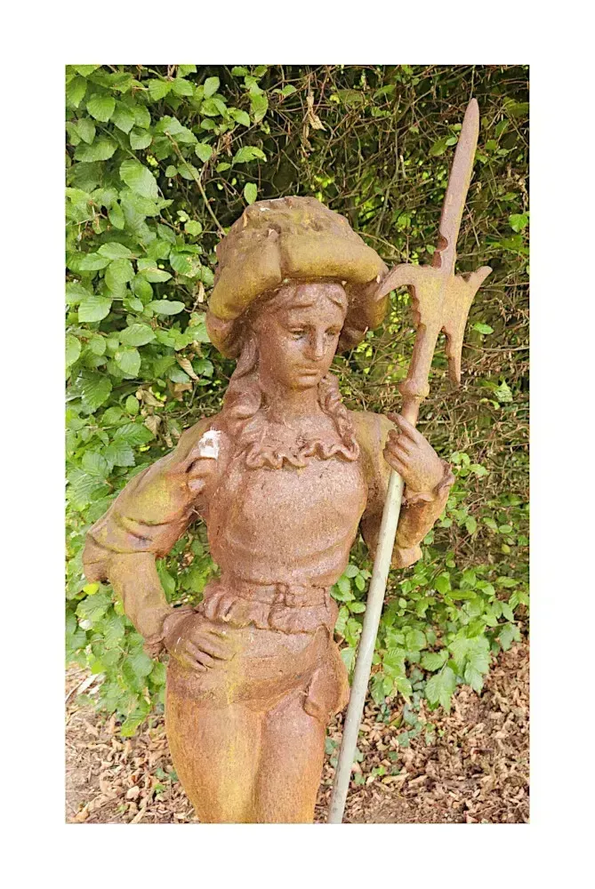 A Very Fine 20th Century Large Pair Of Cast Iron Figurative Garden Sculpture Of A Pair Of Swiss Guards photo furniture
