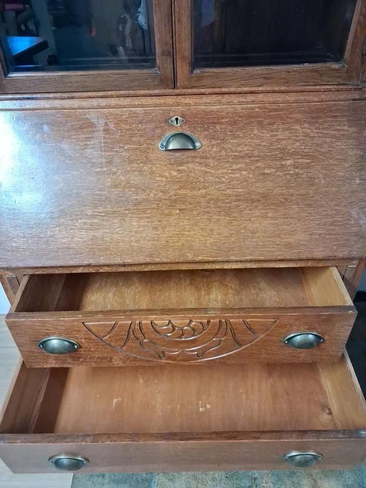 Oak Small Proportional Bureau Bookcase With Adjustable Shelves photo vintage