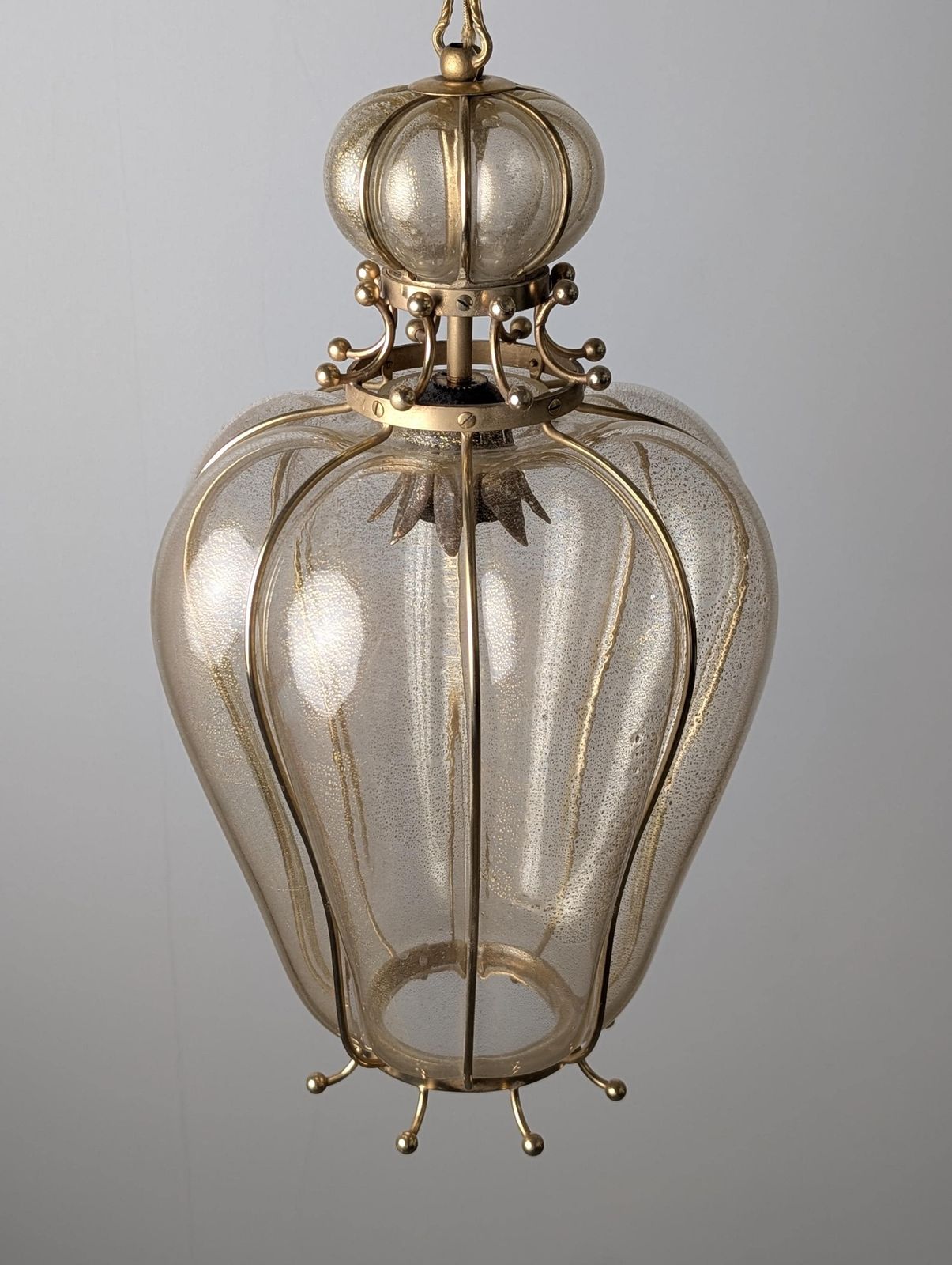 photo for sale Barovier & Toso Murano Glass Blown Lantern With 24k Gold And Brass, 1960s