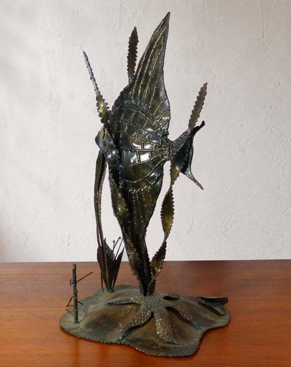 Large Brutalist Sculpture Of An Angelfish Made Of Welded Metal, Circa 1970 photo for sale
