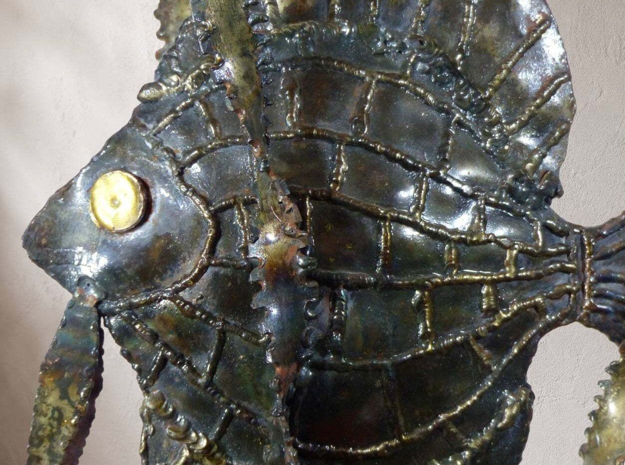 Large Brutalist Sculpture Of An Angelfish Made Of Welded Metal, Circa 1970 photo Art