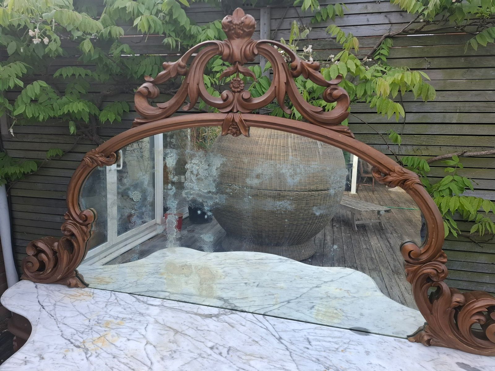 18th Century Louis Vx Style Serpentine Marble Top Heavily Carved Hall Table Mirror photo 3995.0