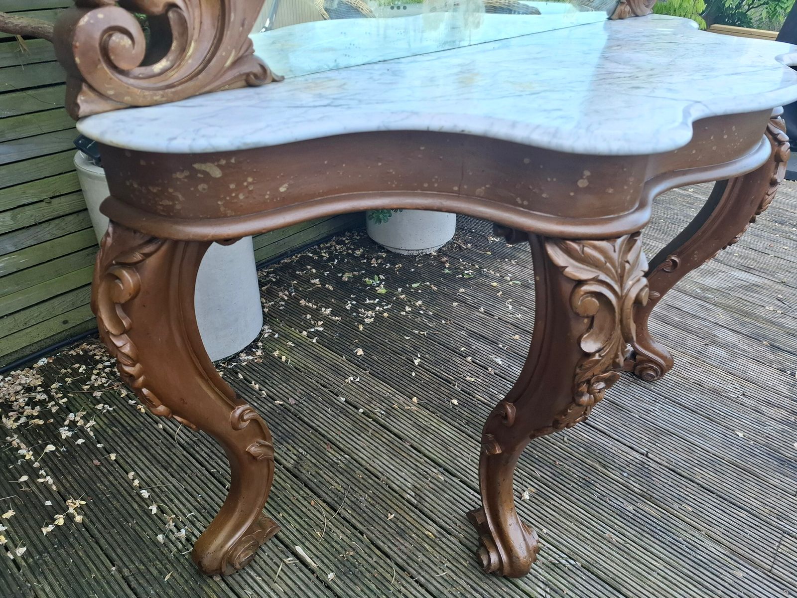 18th Century Louis Vx Style Serpentine Marble Top Heavily Carved Hall Table Mirror photo vinterior