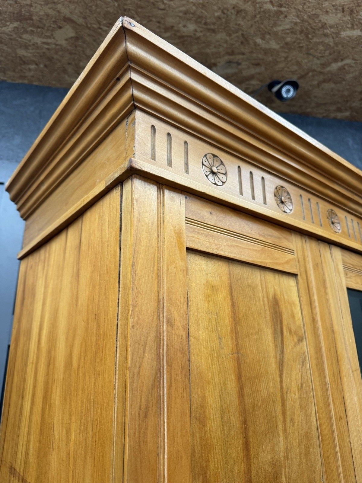 photo for sale Antique Satinwood Single Wardrobe Mirrored Door Bedroom Storage Drawer