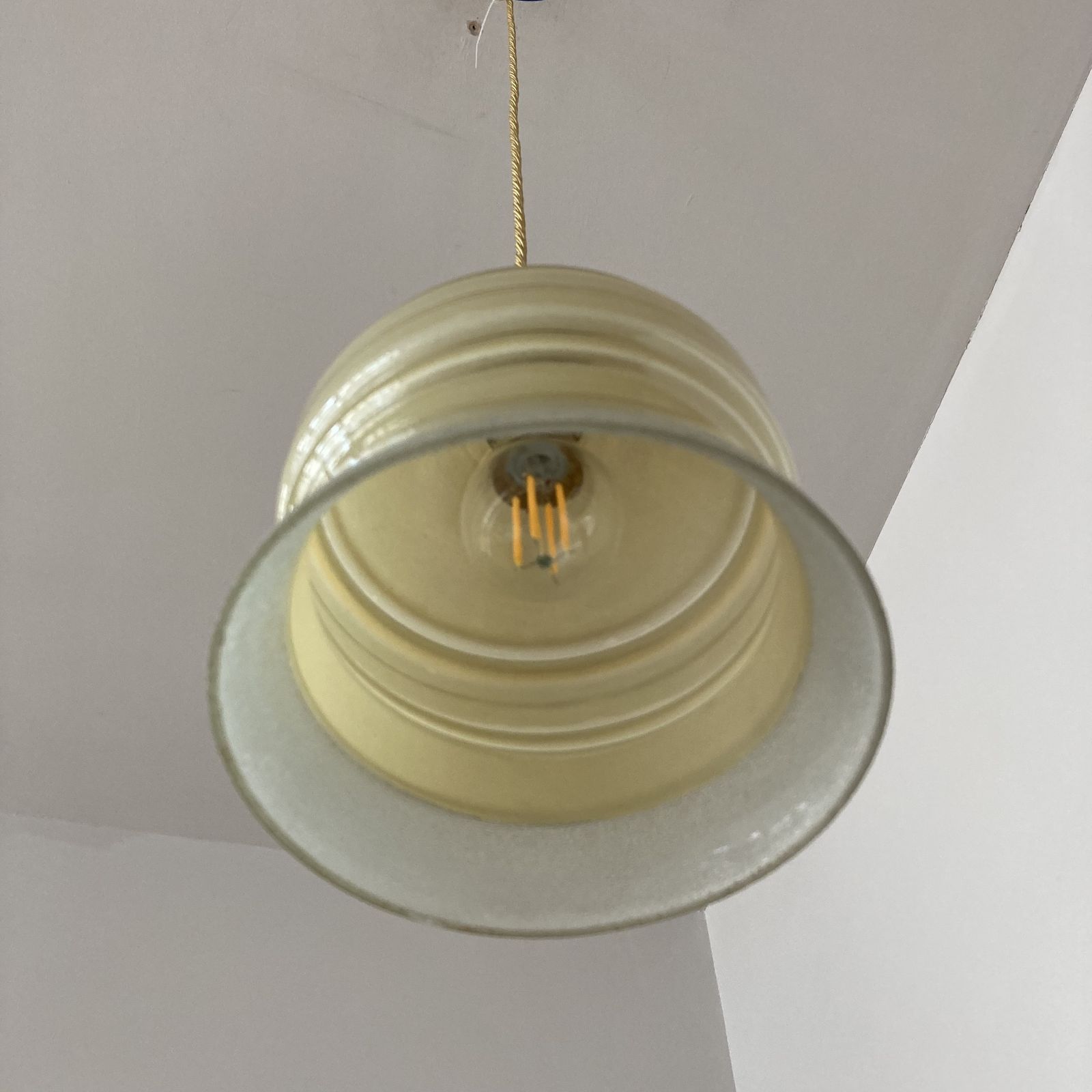 Yellow Textured Glass Shade With Gold Band Details photo for sale