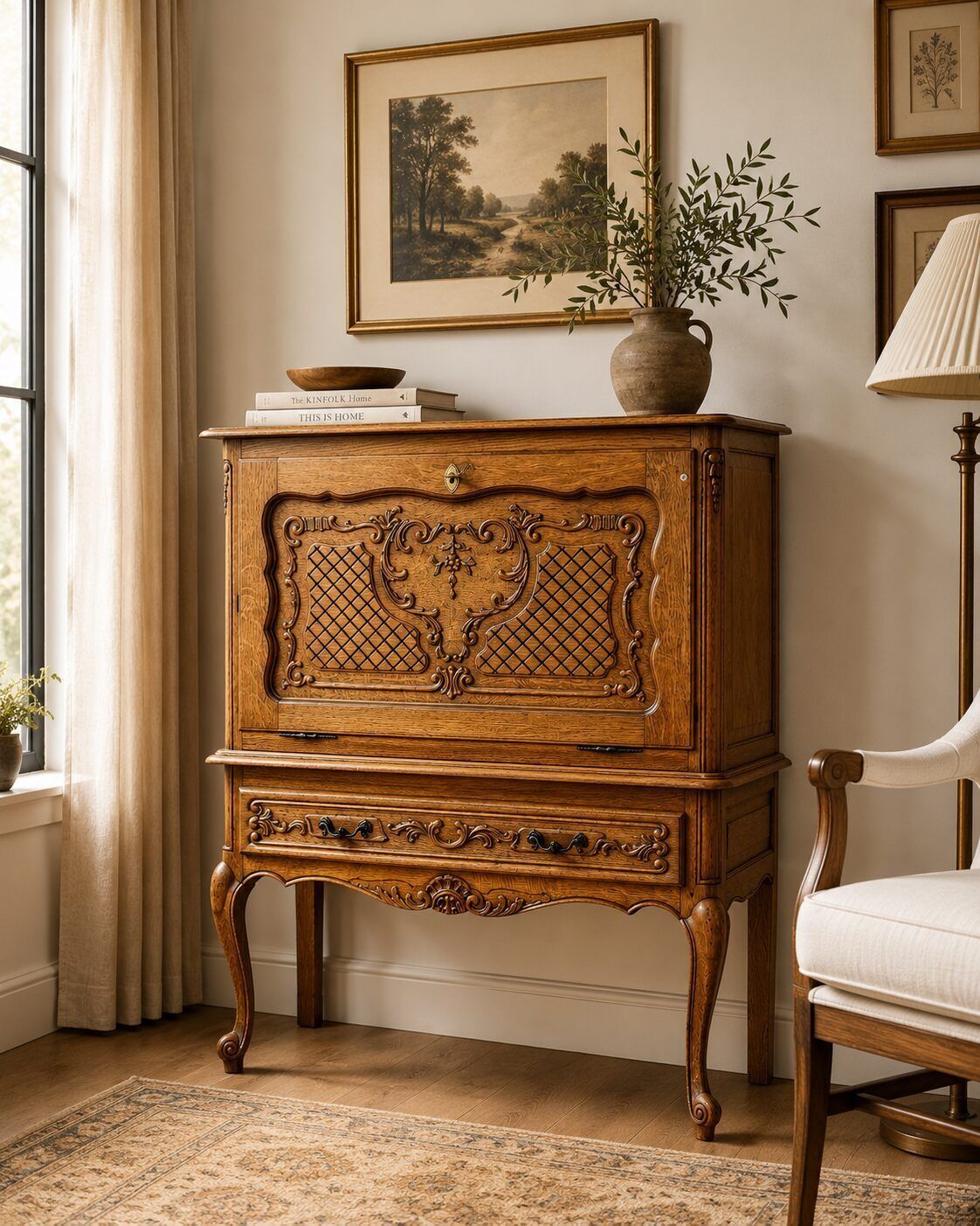 Vintage Oak Chest Of Drawers In Louis XV Style photo furniture