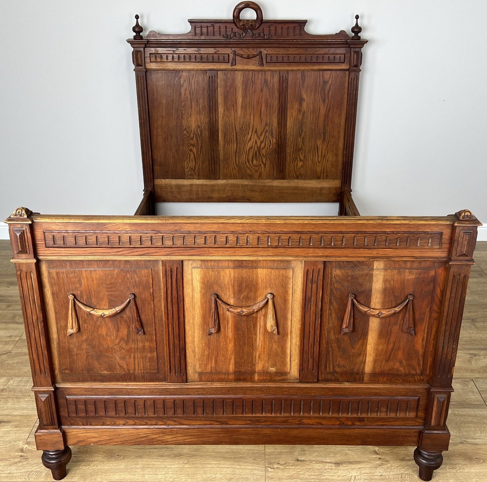 Bed Antique French Style Oak Double Bed Frame Carved Headboard Lot 6094