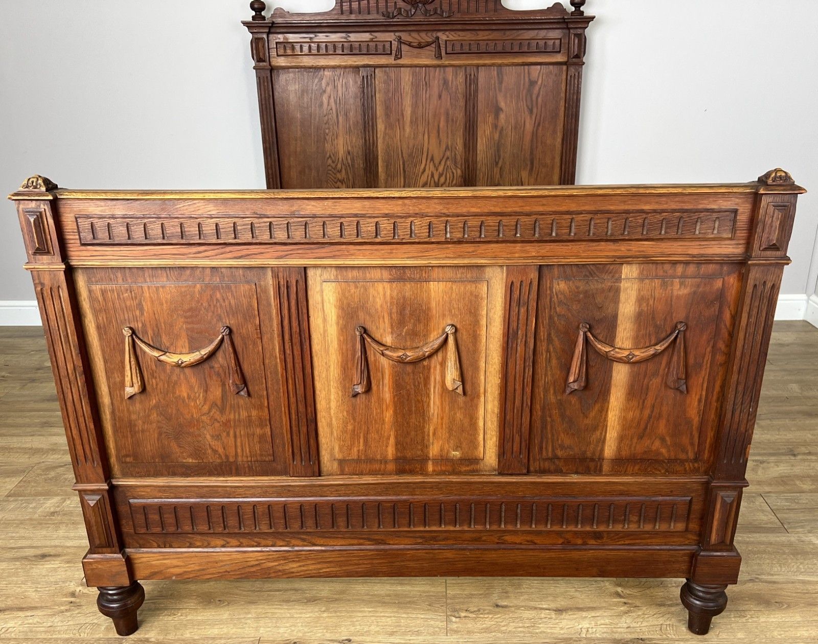 Bed Antique French Style Oak Double Bed Frame Carved Headboard Lot 6094 photo for sale