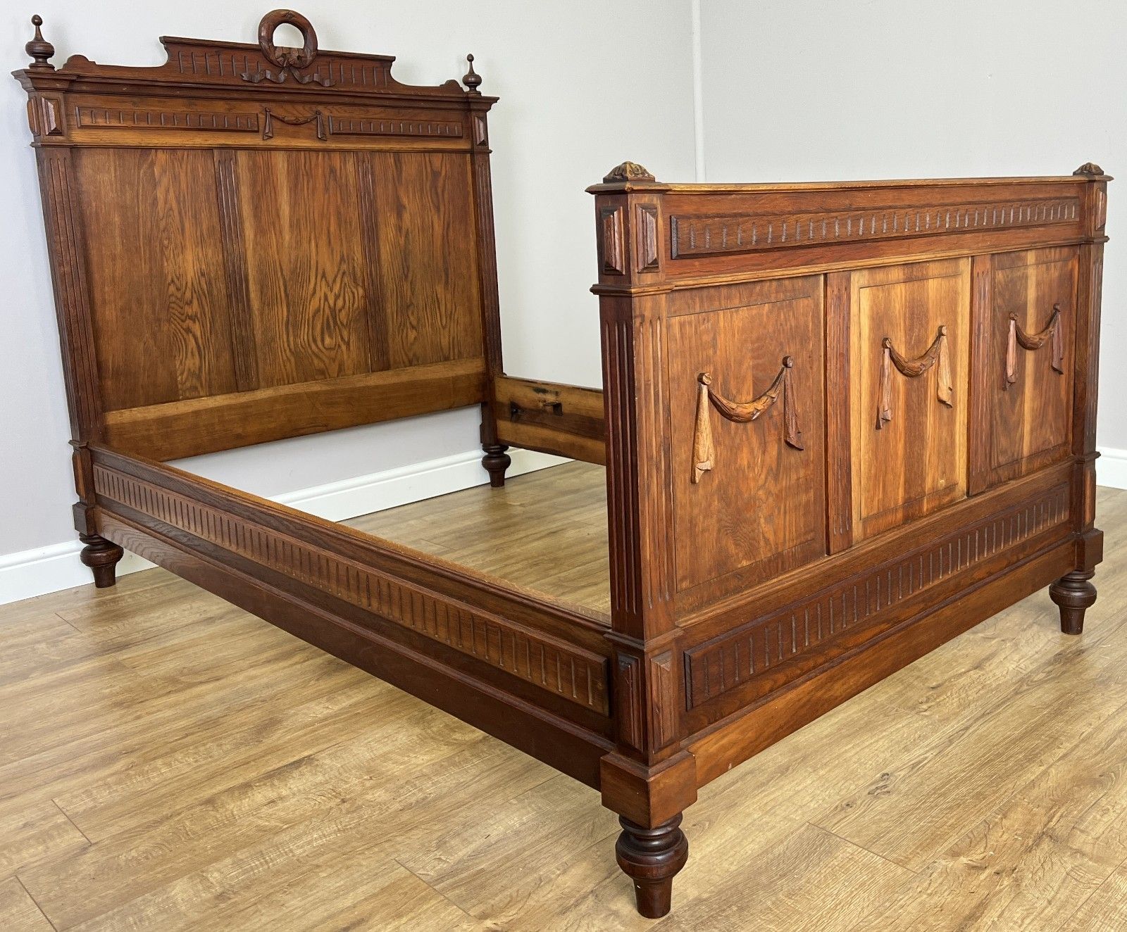 Bed Antique French Style Oak Double Bed Frame Carved Headboard Lot 6094 photo Furniture