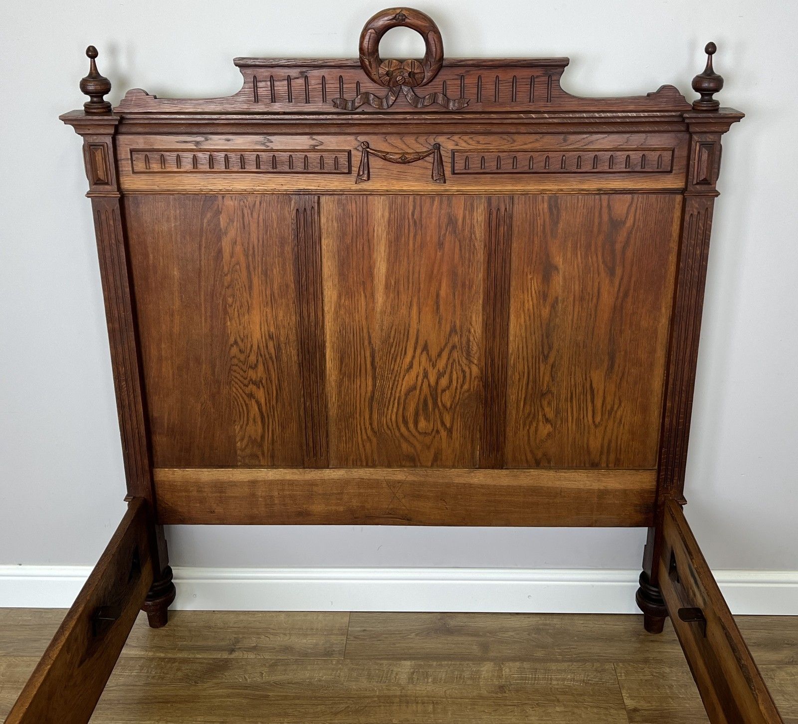photo for sale Bed Antique French Style Oak Double Bed Frame Carved Headboard Lot 6094