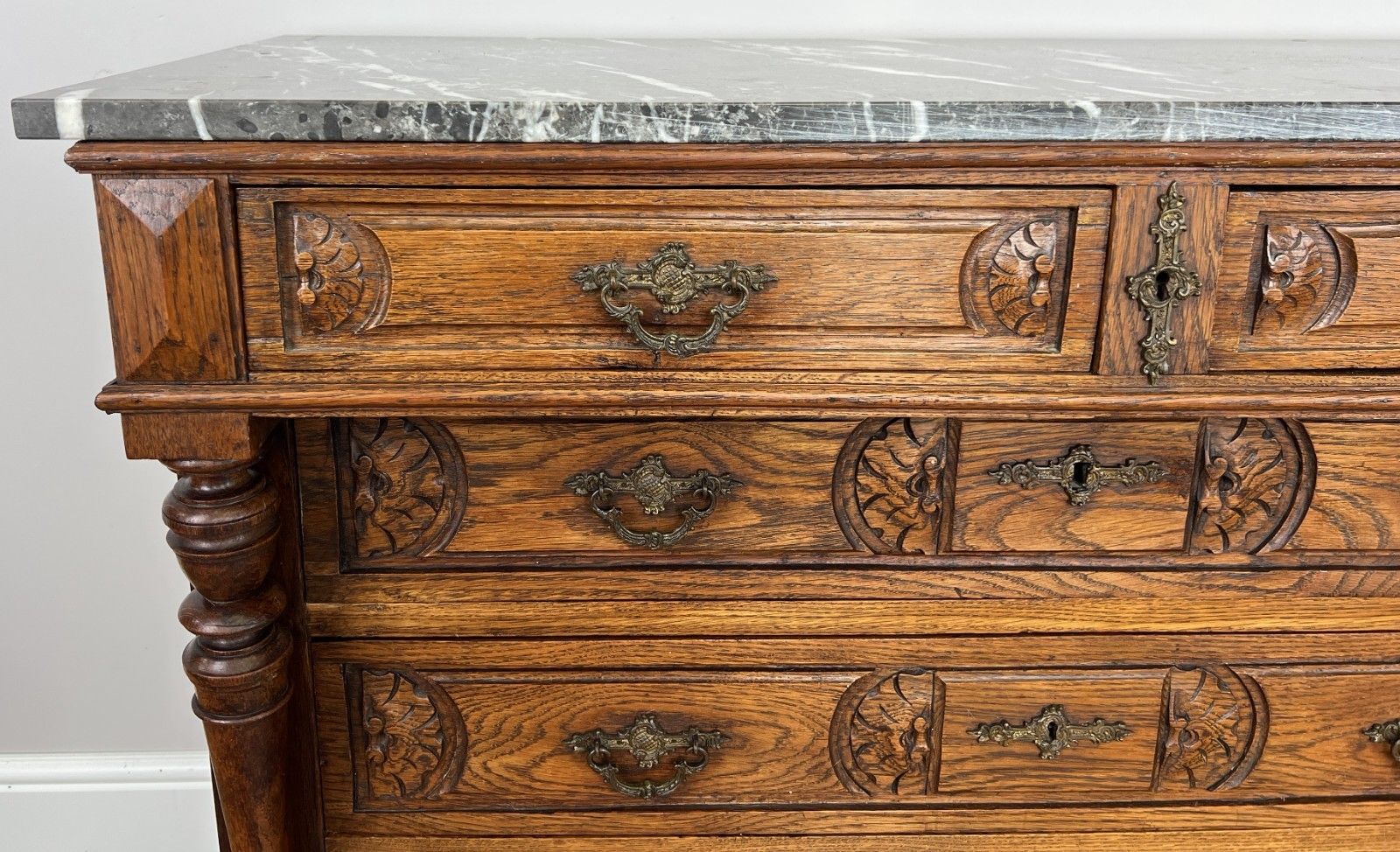 Chest Of Drawers Antique French Style Marble Top Walnut Cabinet Lot 6077 photo vinterior