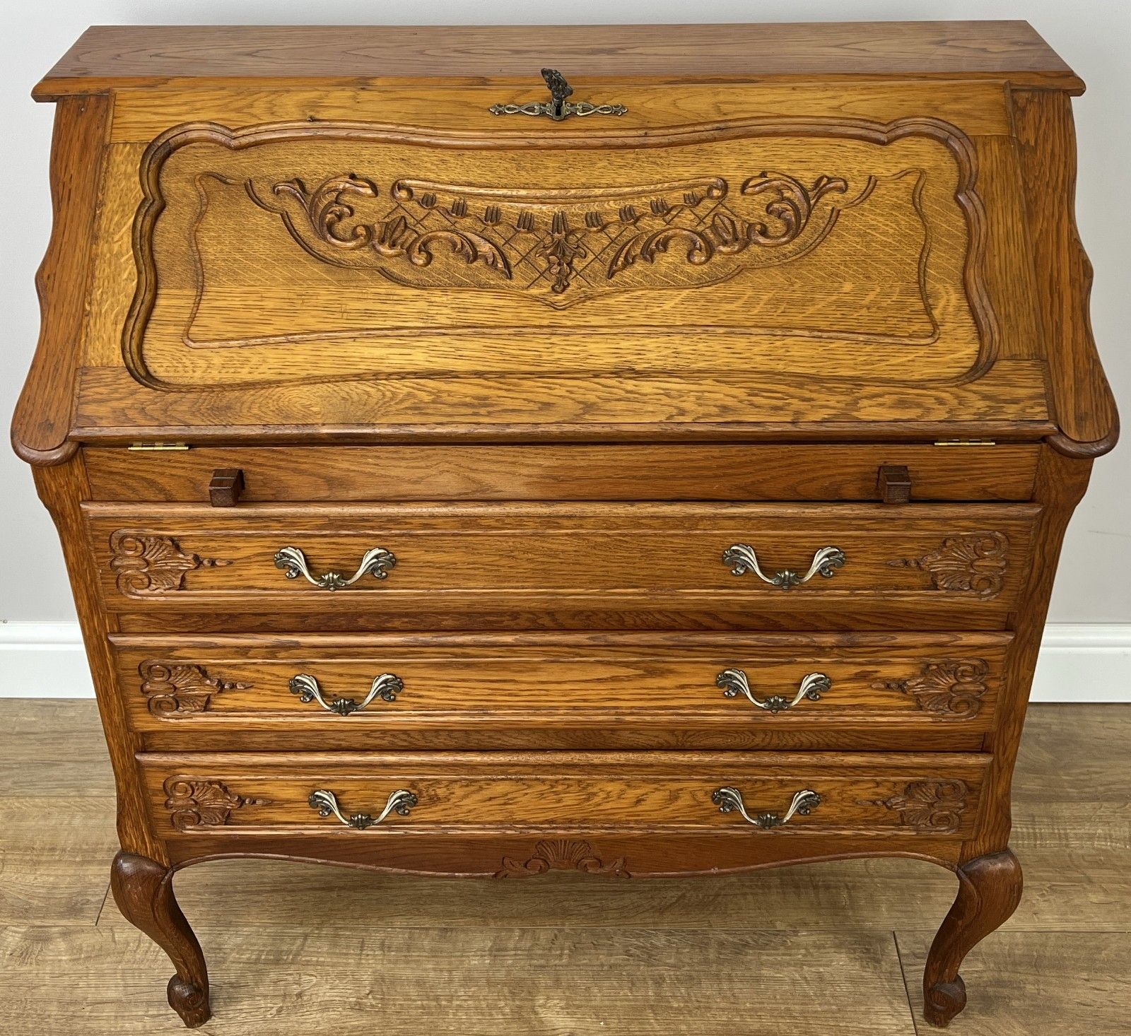 Secretaire Writing Desk Vintage French Style Oak Rare Bureaux Cabinet Lot 6091