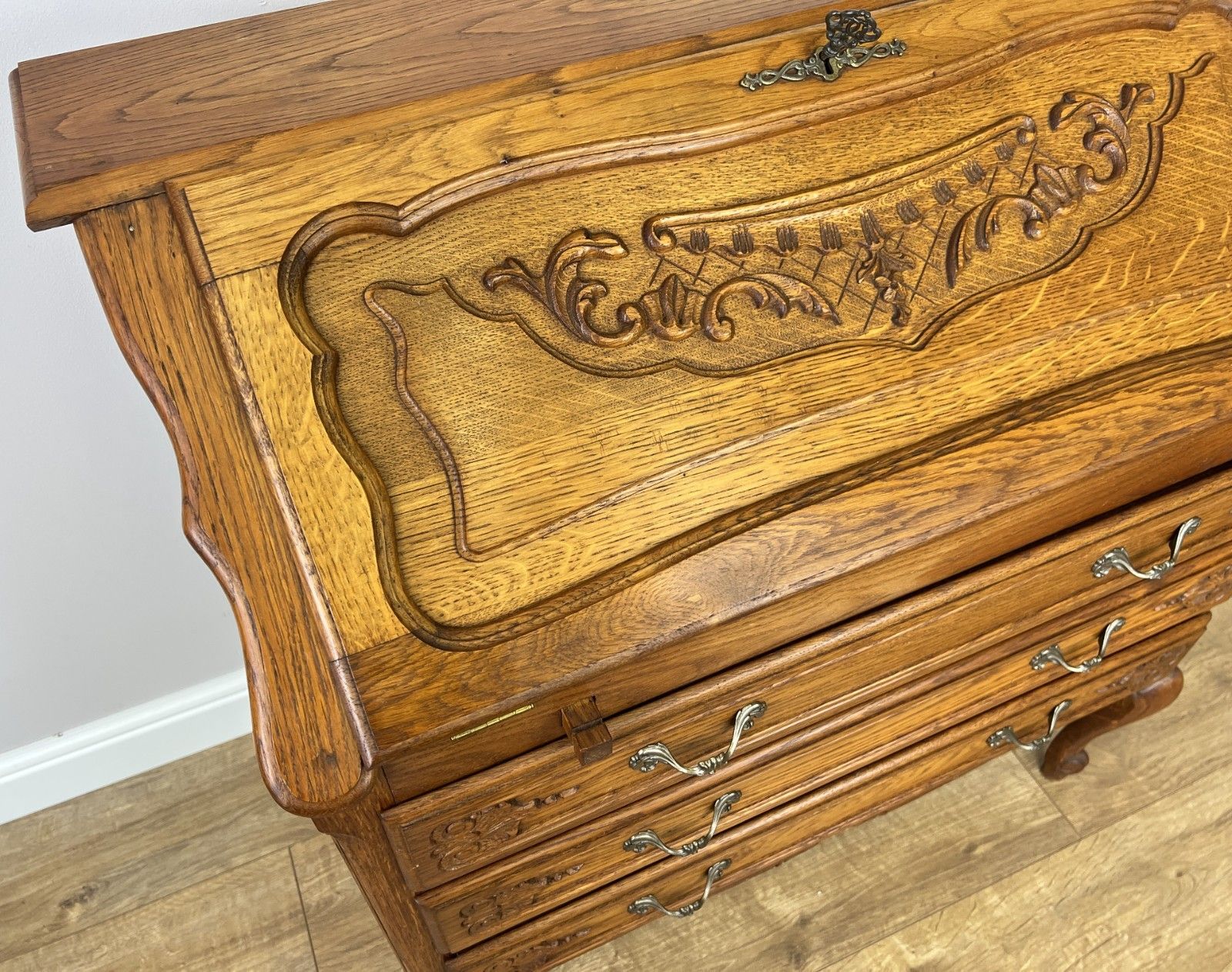 photo buy Secretaire Writing Desk Vintage French Style Oak Rare Bureaux Cabinet Lot 6091