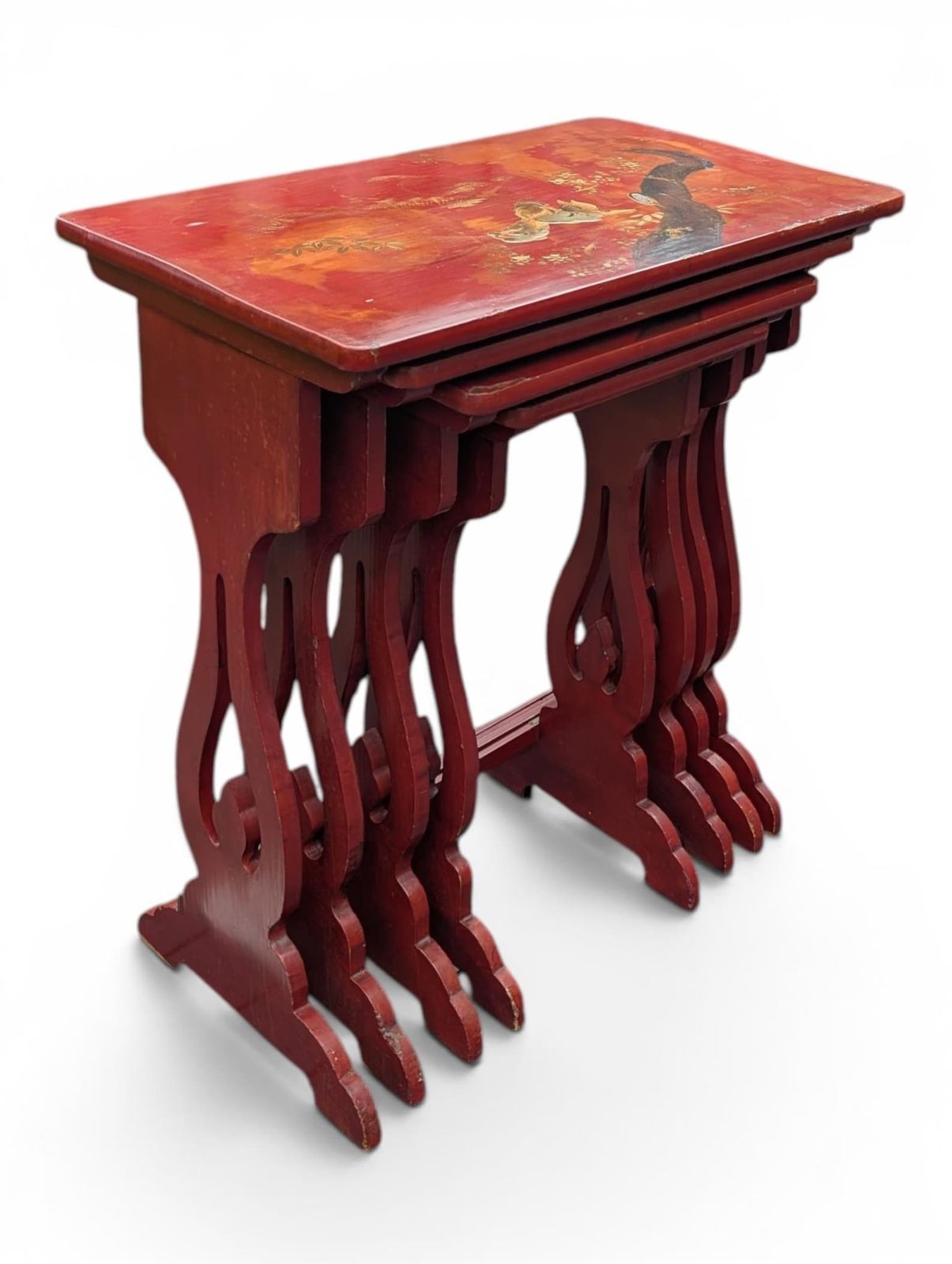 Japanese Lacquer Nesting Tables Red Chinoiserie Side Tables Mid Century photo 431.0