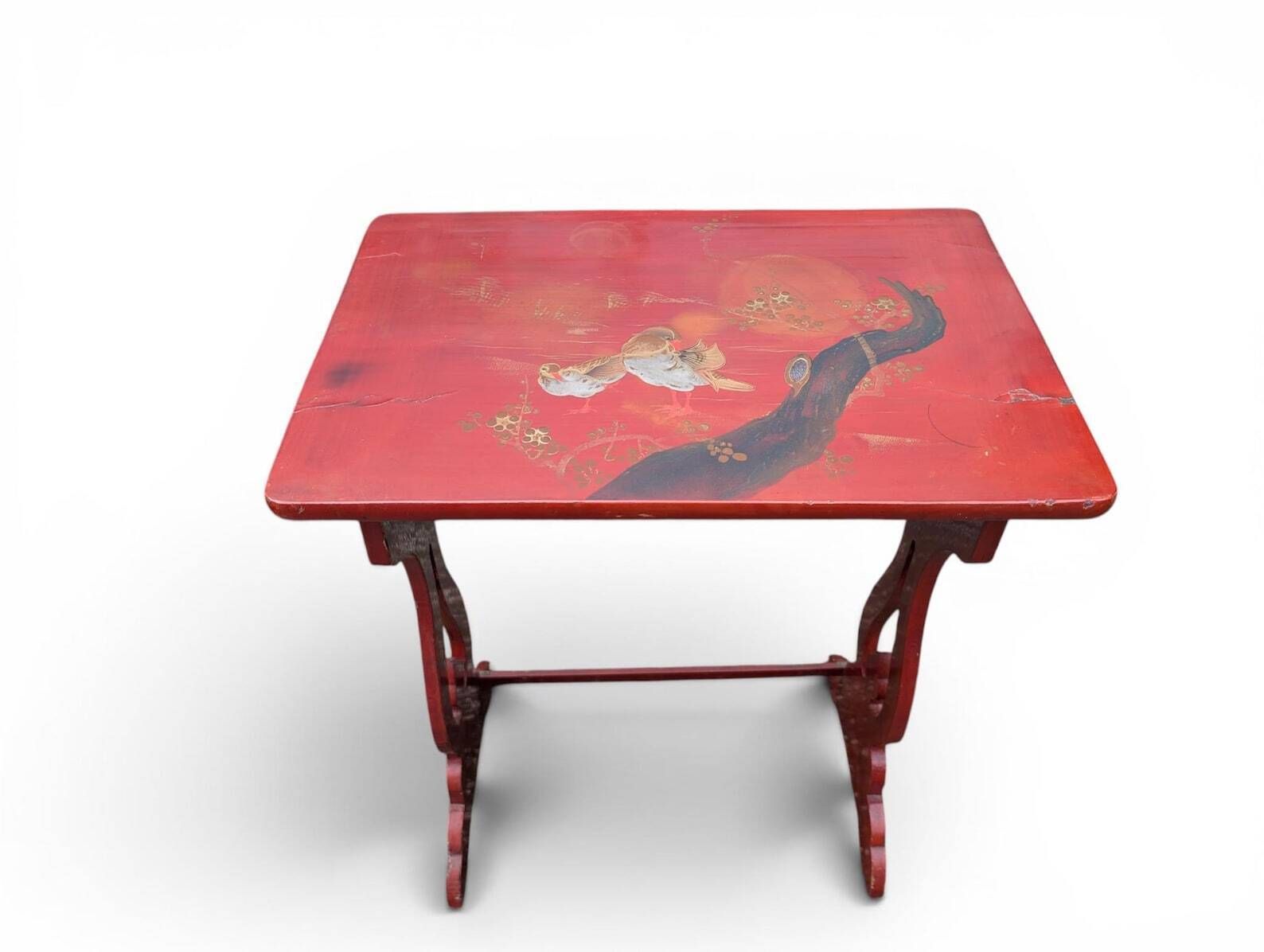 Furniture Japanese Lacquer Nesting Tables Red Chinoiserie Side Tables Mid Century photo