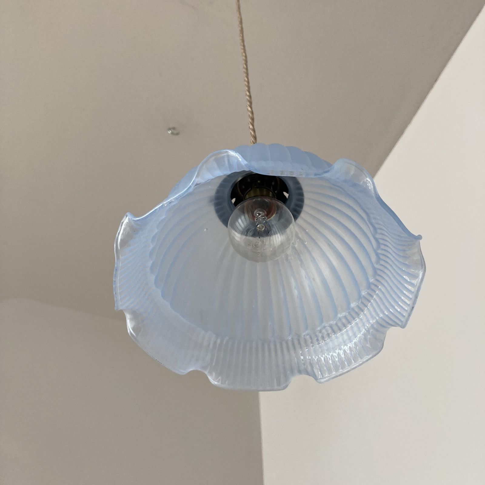 Blue Frosted Glass Shade With Ribbed Handkerchief Detail photo for sale