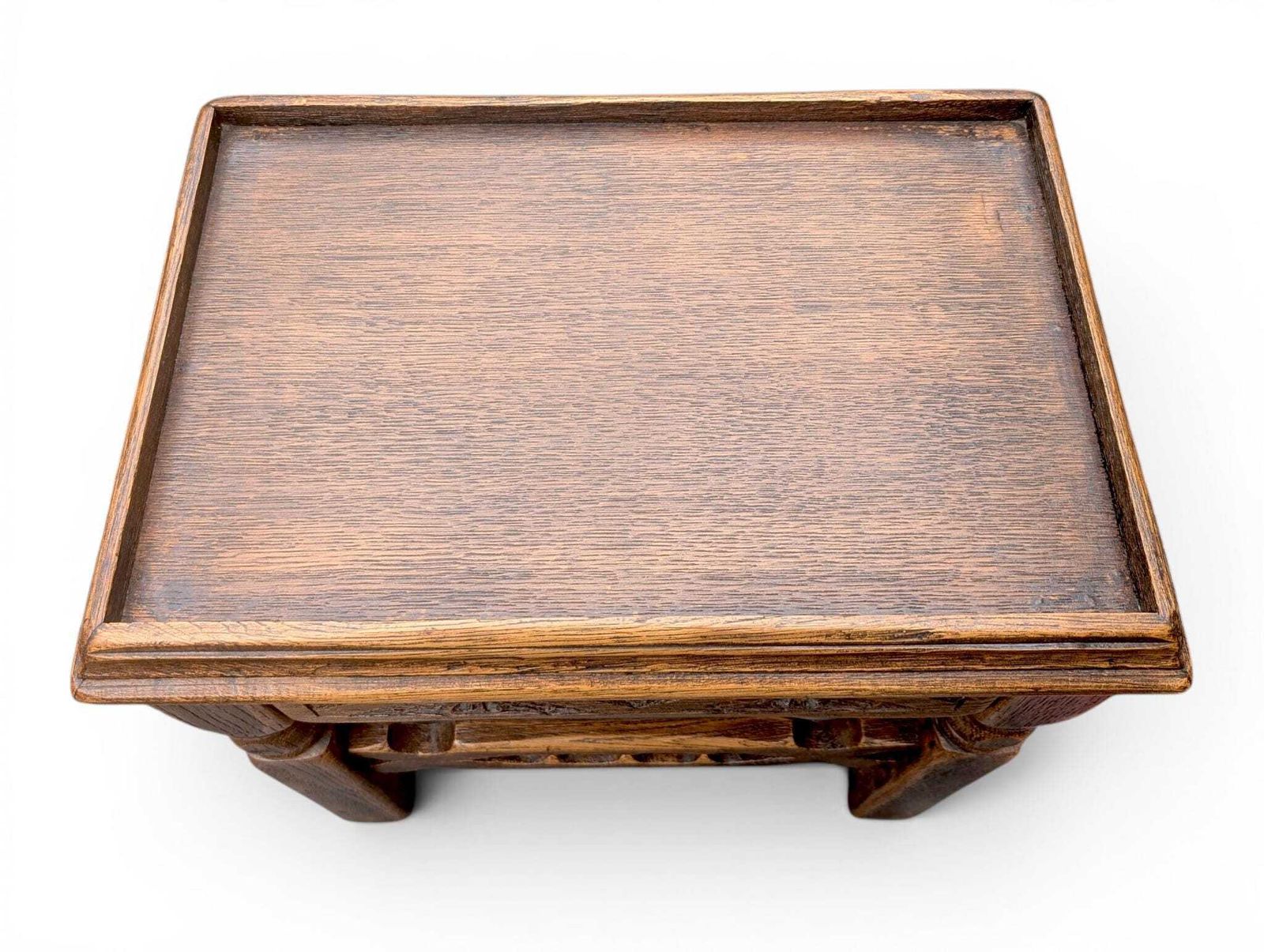 1930s Carved Oak Side Table With Hidden Drawer Tudor Revival Style photo vintage