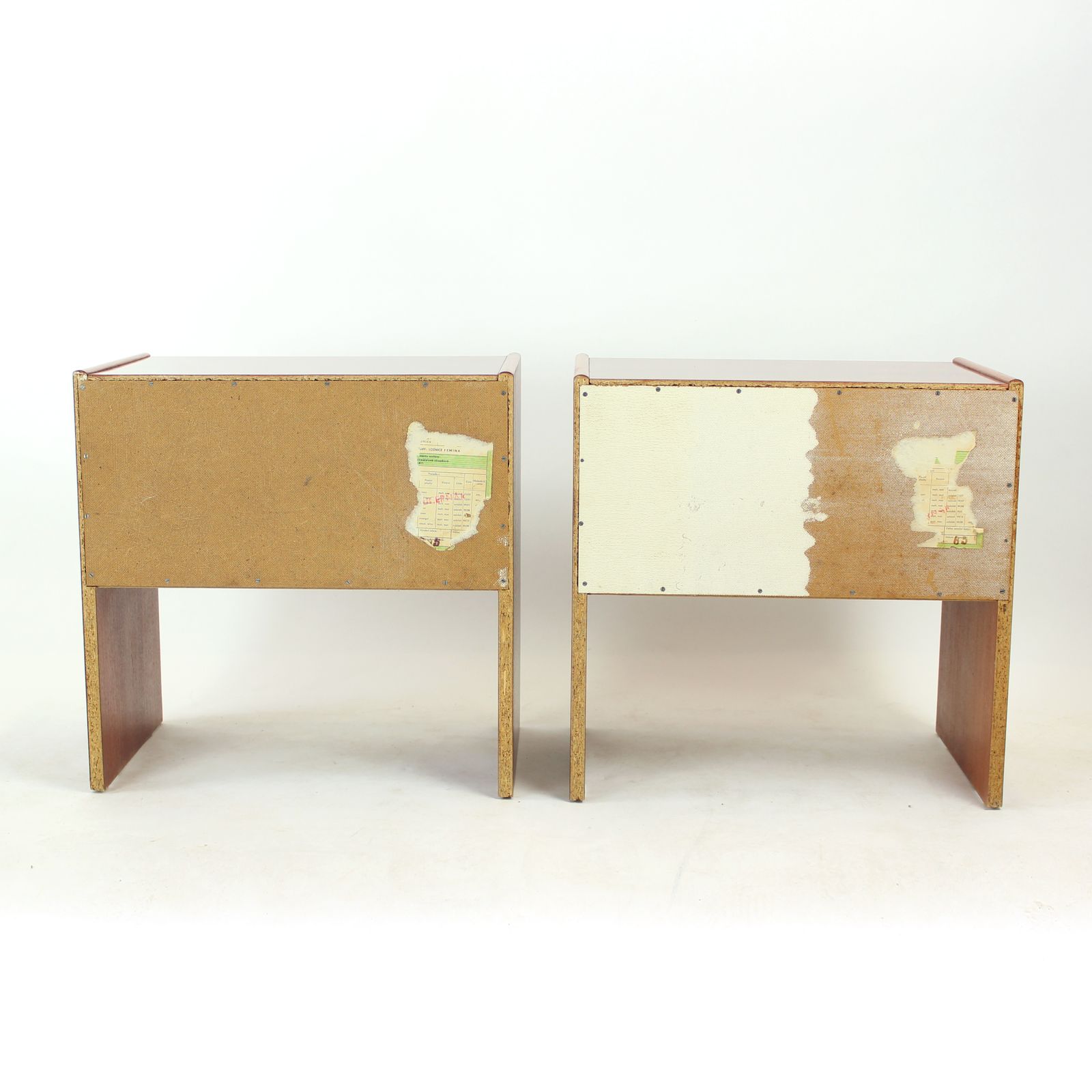 Set Of 2 Square Bedside Tables In Mahogany, Czechoslovakia 1970s photo vintage