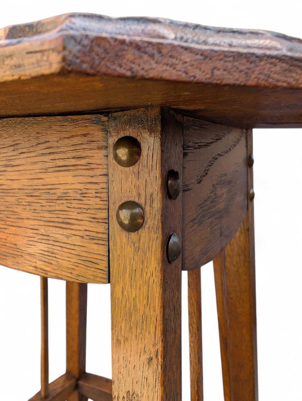 Small Arts And Crafts Oak Plant Stand Side Table Antique photo vinterior