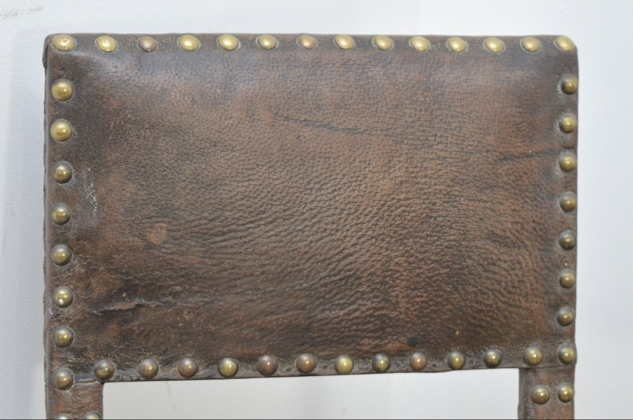 17th Century Oak Leather And Brass Studded Chair photo Furniture