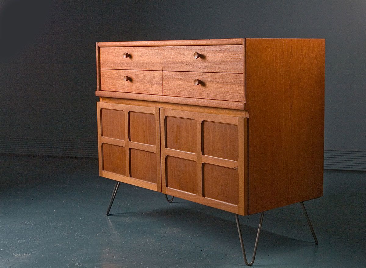 Nathan Mid Century Retro Teak Small Sideboard Drinks Cocktail Record 1970s On Hairpin Legs Or Tapered Teak Wooden Feet photo for sale