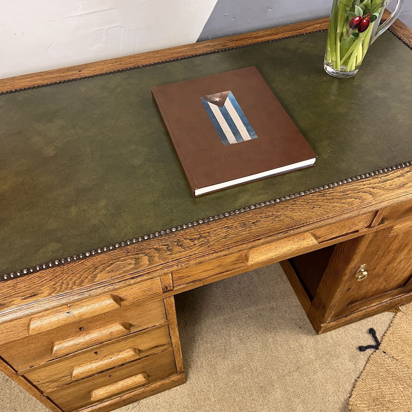 photo vinterior Early Mid Century Oak Pedestal Kneehole Office Desk