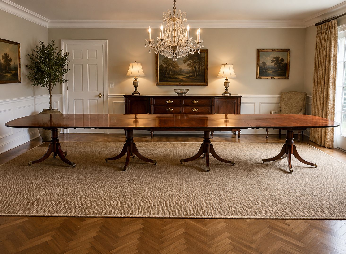Antique English Mahogany Banquet Dining Table 22/24 Seater 4 Pedestal 3 Leaves 75 X 130 X 554 Cm photo Furniture