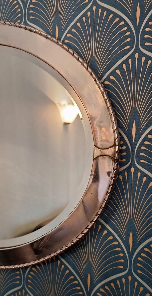 Art Deco French Silver Metal Frame Bevelled Edge Wall Mirror photo 395.0