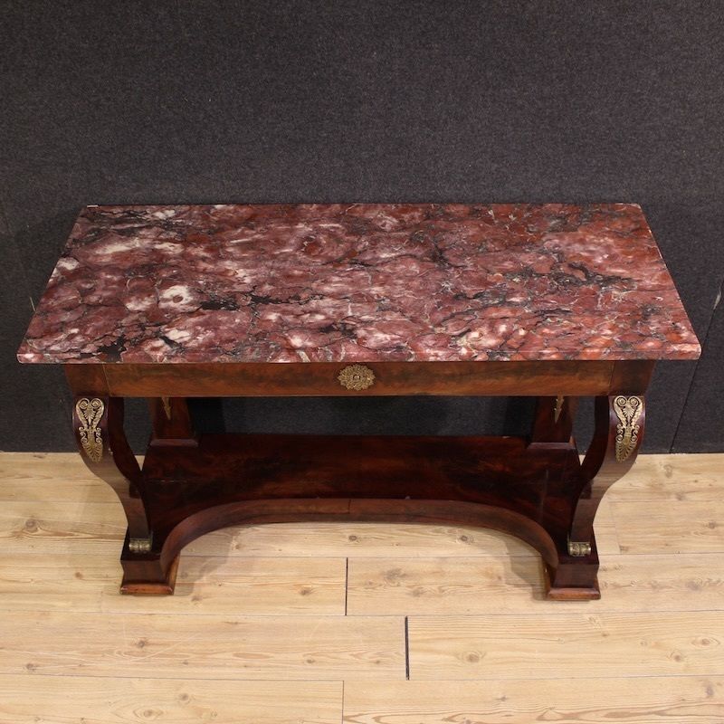 Console italienne de style Empire, plateau en marbre, XIXe siècle photo for sale