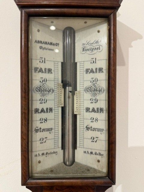 Very Early Victorian Walnut Stick Barometer Abraham Of Liverpool C.1835 photo vintage