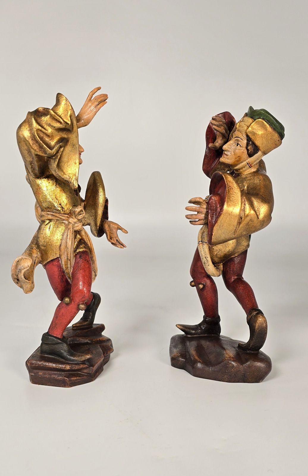 A Pair Of Swiss Or Black Forest Carved And Polychrome And Gilt Painted Jester Figures Circa 1930 photo furniture
