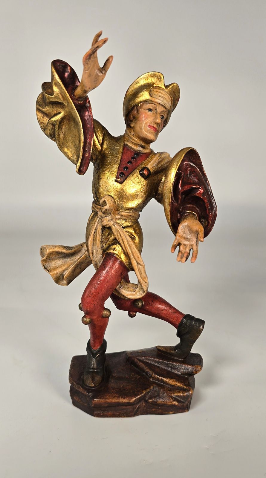 A Pair Of Swiss Or Black Forest Carved And Polychrome And Gilt Painted Jester Figures Circa 1930 photo vintage