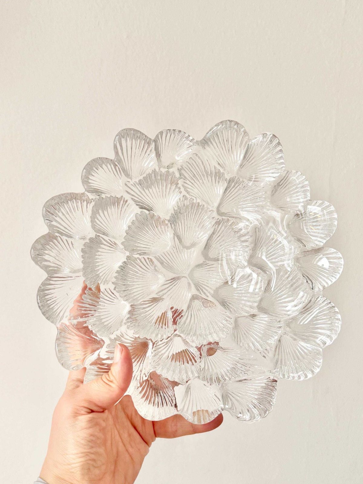 photo for sale Vintage Bowl Per Lütken Royal Copenhagen Moulded Crystal With A Raised Shell Decor Translucent Scandinavian Danish Designer Piece Top Table