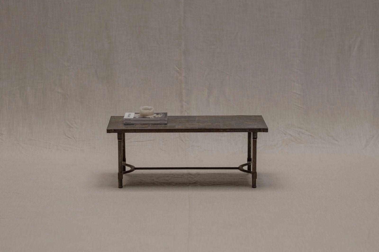 French Mid Century Slate & Iron Coffee Table, 1960s