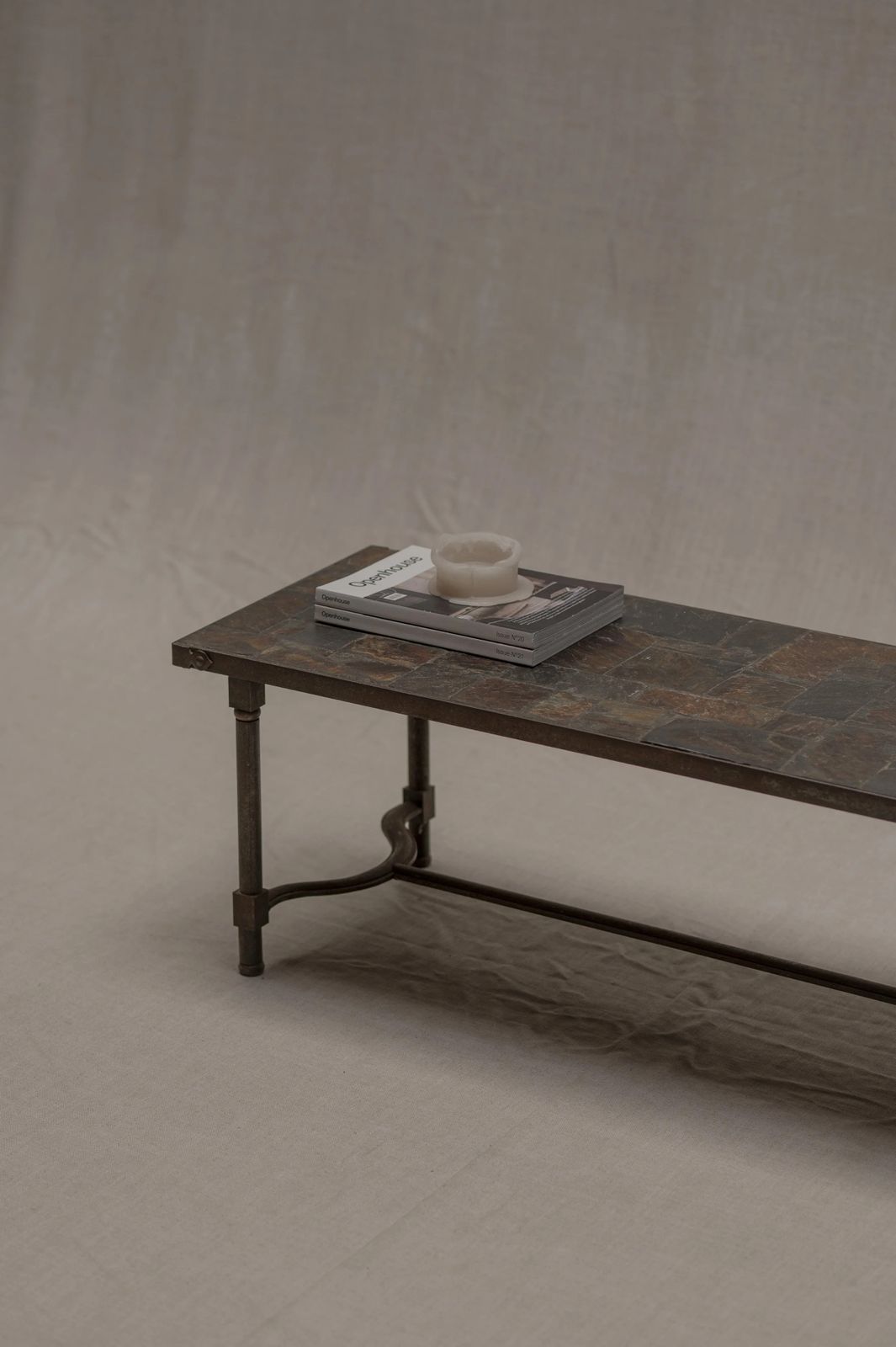 French Mid Century Slate & Iron Coffee Table, 1960s photo Furniture