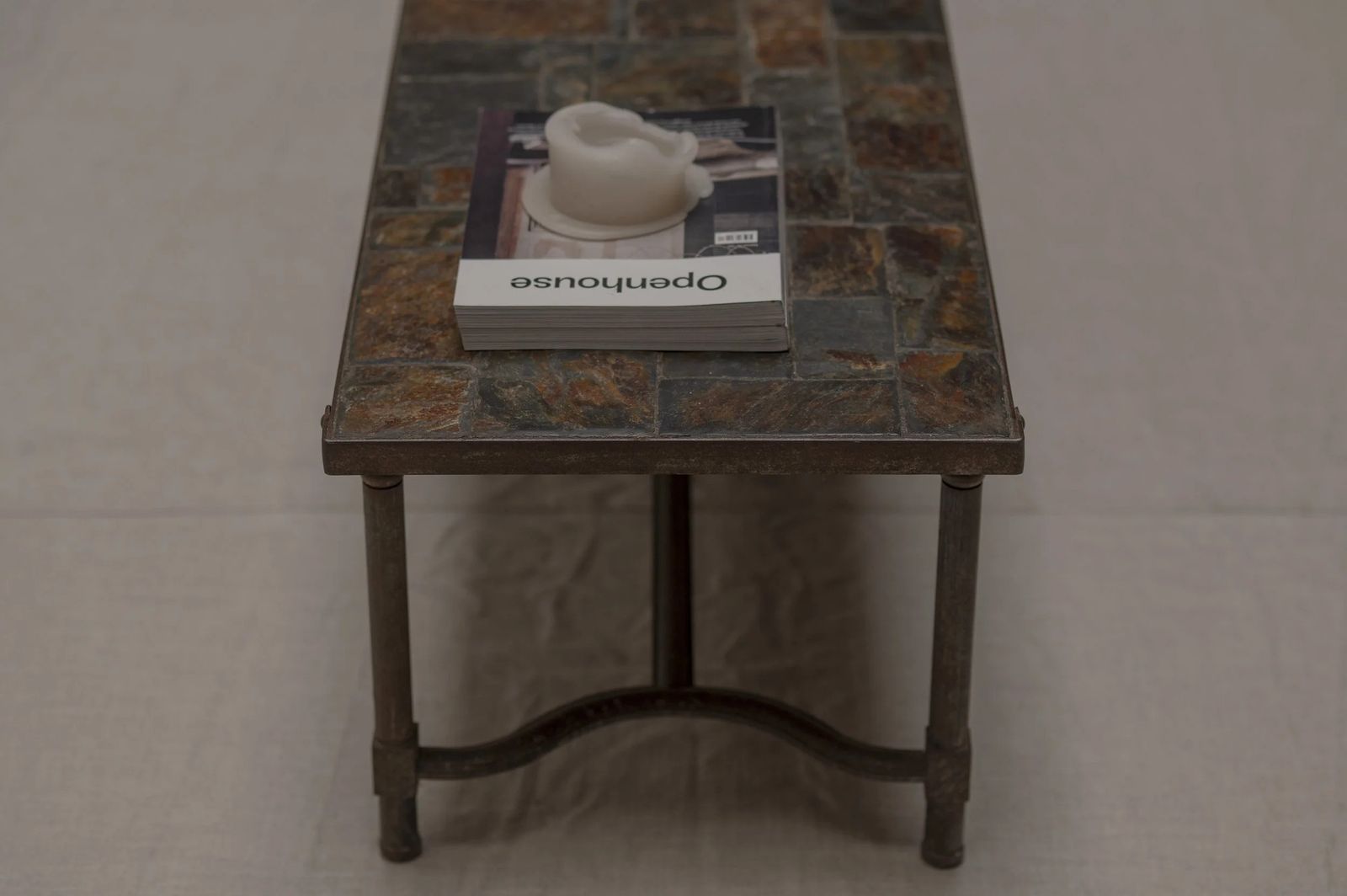 French Mid Century Slate & Iron Coffee Table, 1960s photo buy
