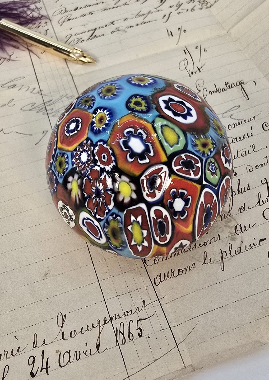 Millefiori Glass Paperweight, Italian Circa 1920 , Very Tactile Not Smooth.