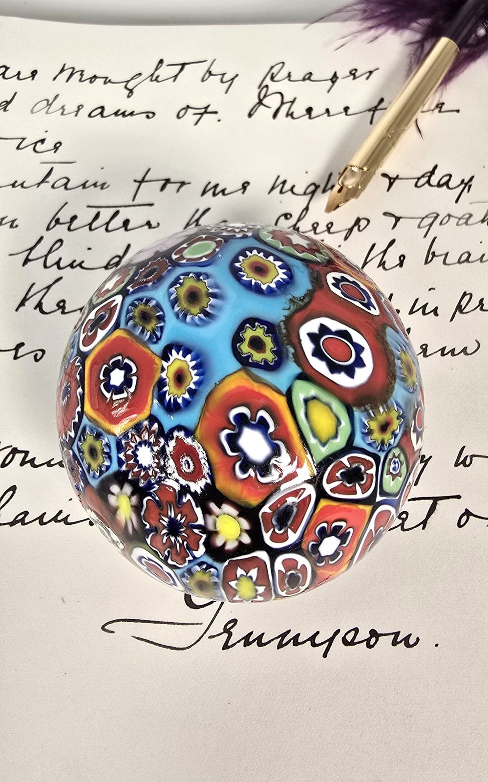 Millefiori Glass Paperweight, Italian Circa 1920 , Very Tactile Not Smooth. photo Home Decor
