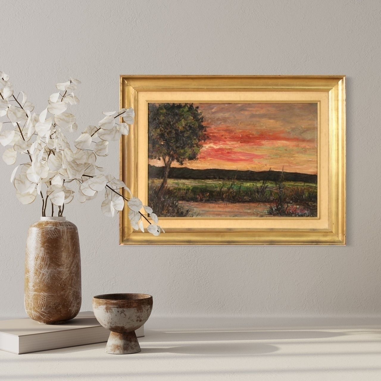 Kunst Landschapsschilderij gesigneerd F. Rontini, jaren 1940 photo