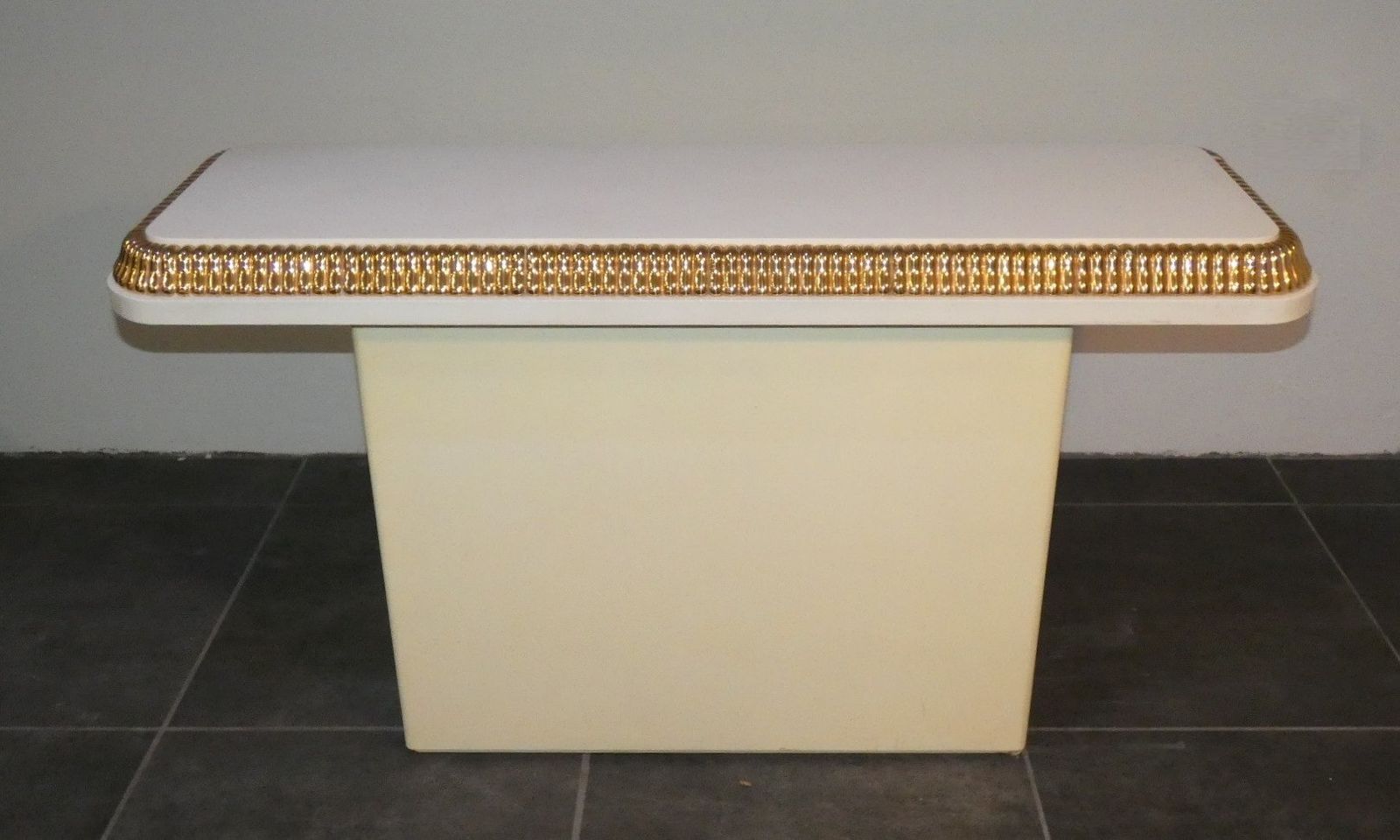 Regency Console Table With Ivory And Gold Lacquer Finish In The Style Of Alain Delon For Maison Jansen, France, 1970s photo furniture