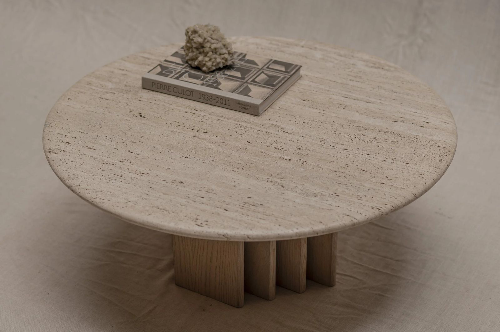 Mid Century Coffee Table In Oak And Travertine, 1970s photo furniture