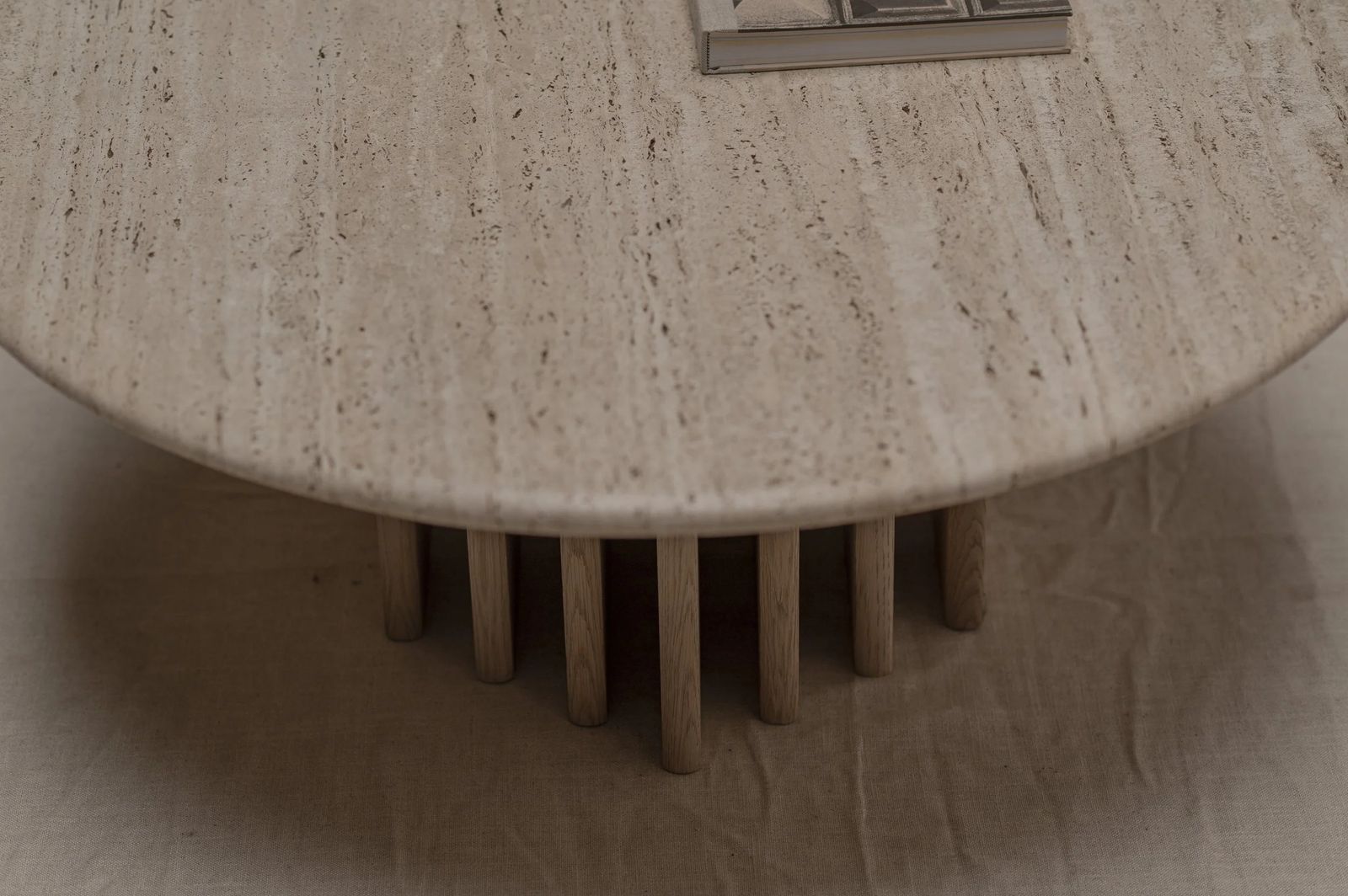 Mid Century Coffee Table In Oak And Travertine, 1970s photo buy