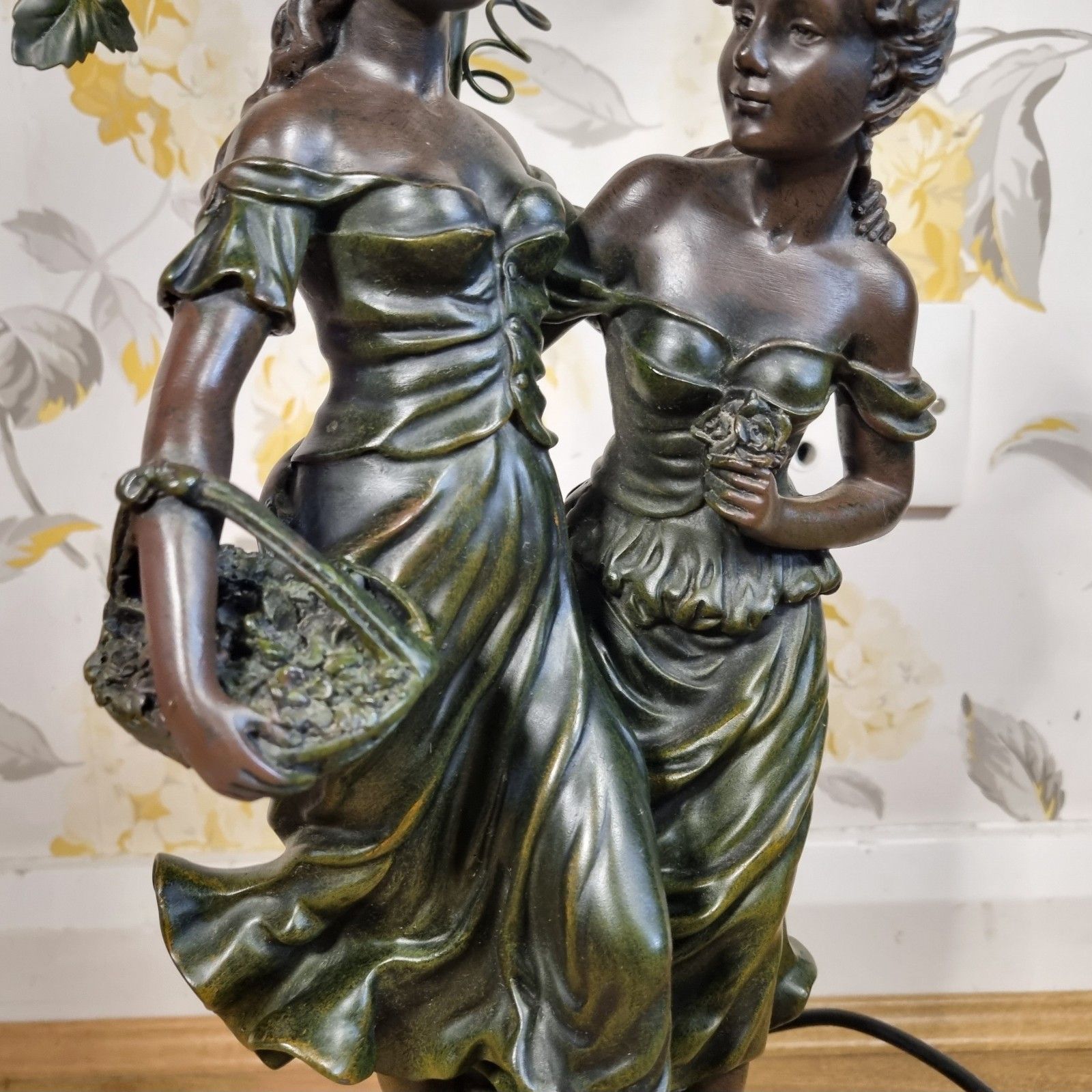 Large Widdop Bingham Art Nouveau Style Table Lamp 2 Figures Ruffle Tulip Shades photo buy