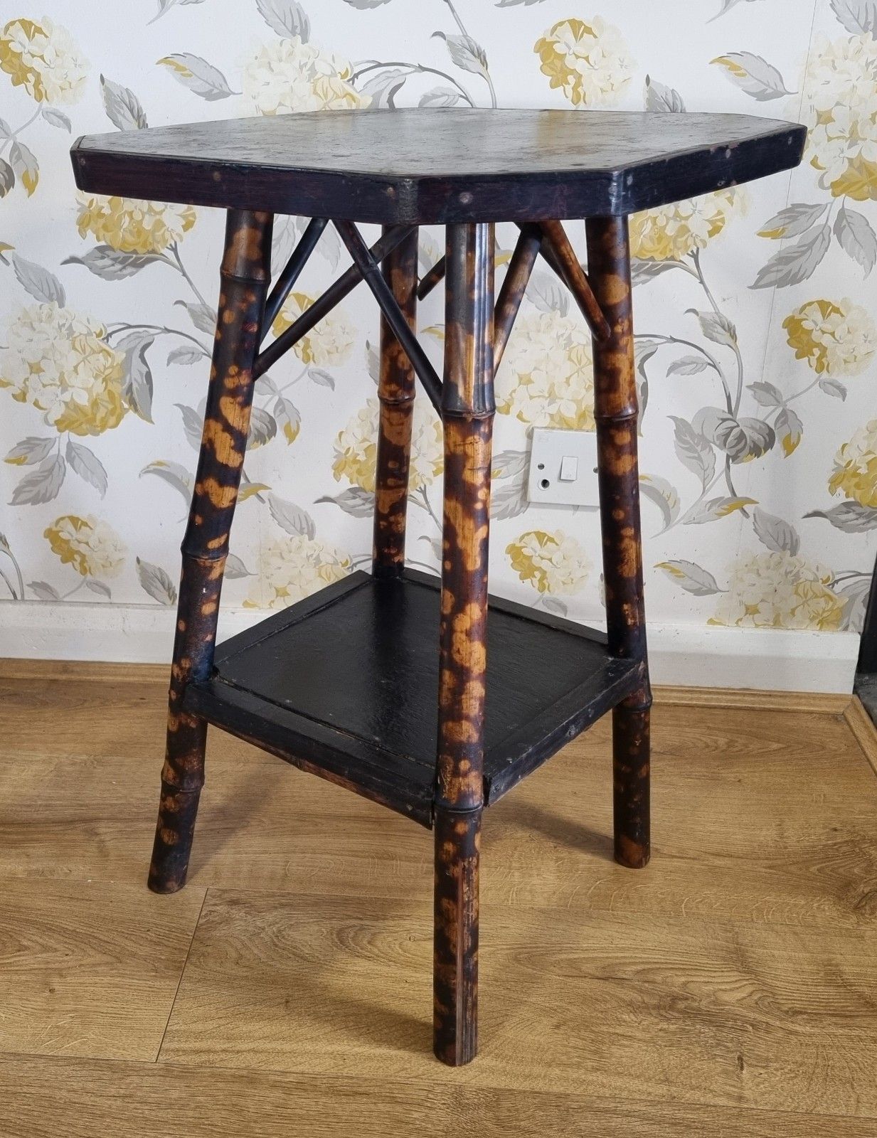Early 20th Century Tiger Bamboo Side Table Two Tier Plant Stand Cm High photo 145.0