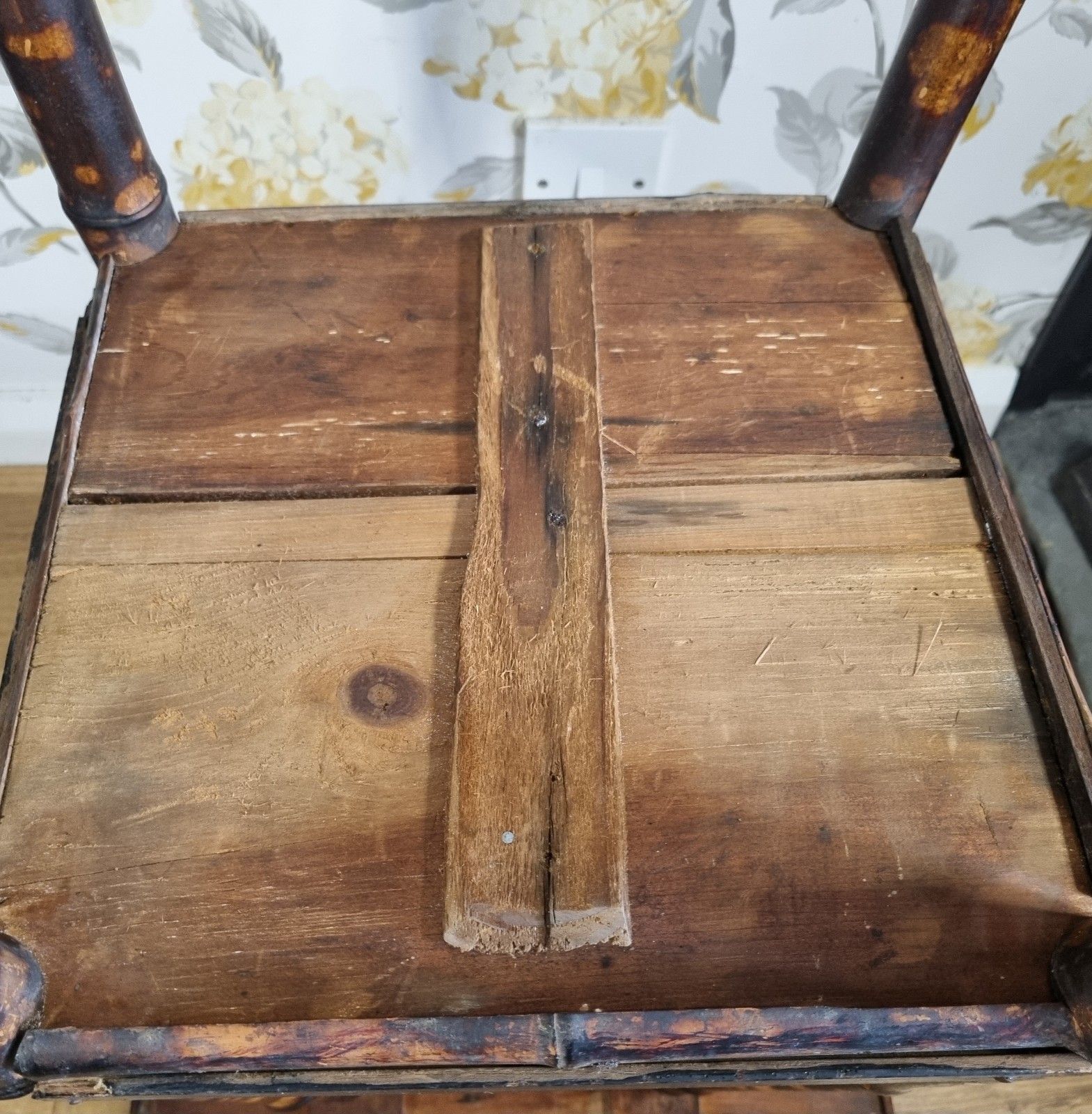 photo vintage Early 20th Century Tiger Bamboo Side Table Two Tier Plant Stand Cm High