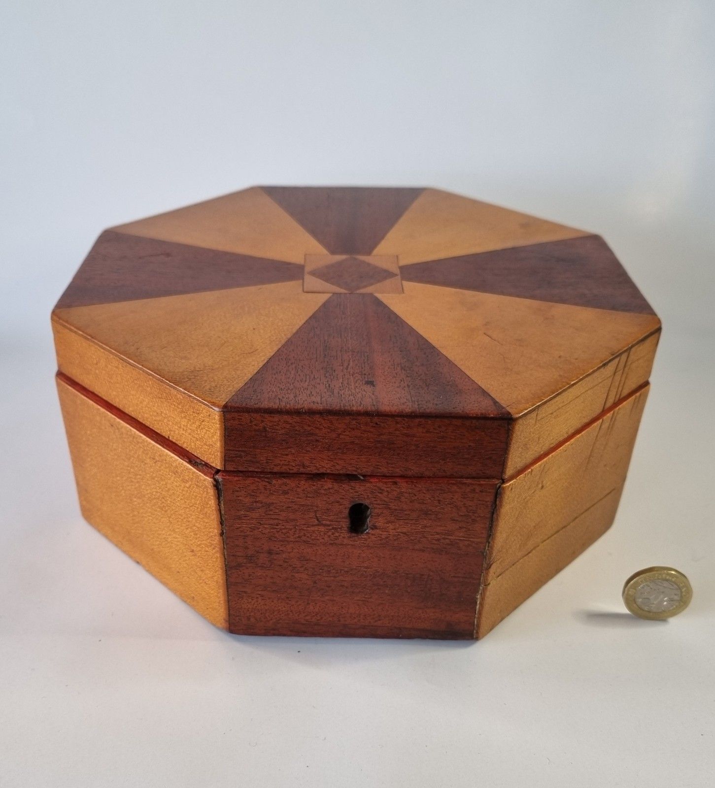 Eary 20th Century Wooden Inlaid Hexagonal Box Writing Jewellery Georgian Revival photo furniture