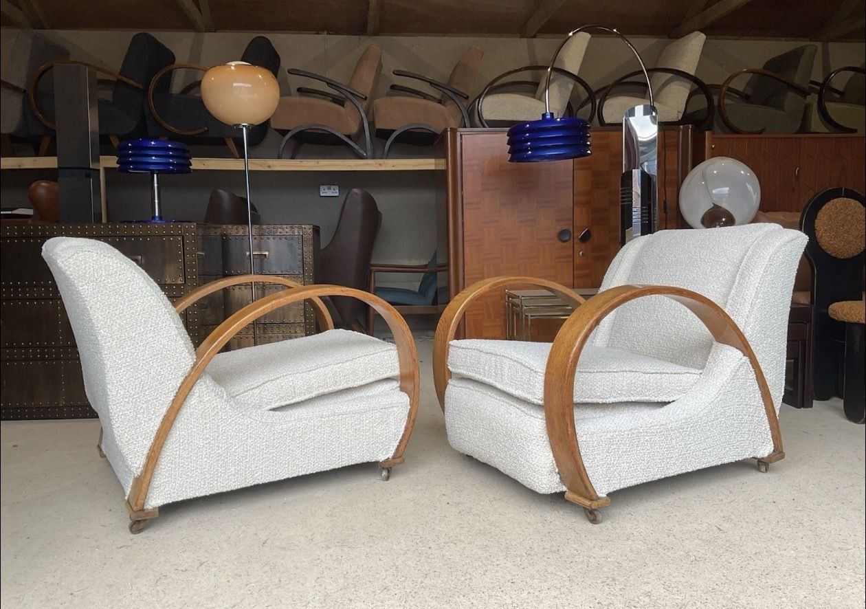 Pair Of Two Large French Bentwood Armchairs In Art Deco Style 1930s photo for sale