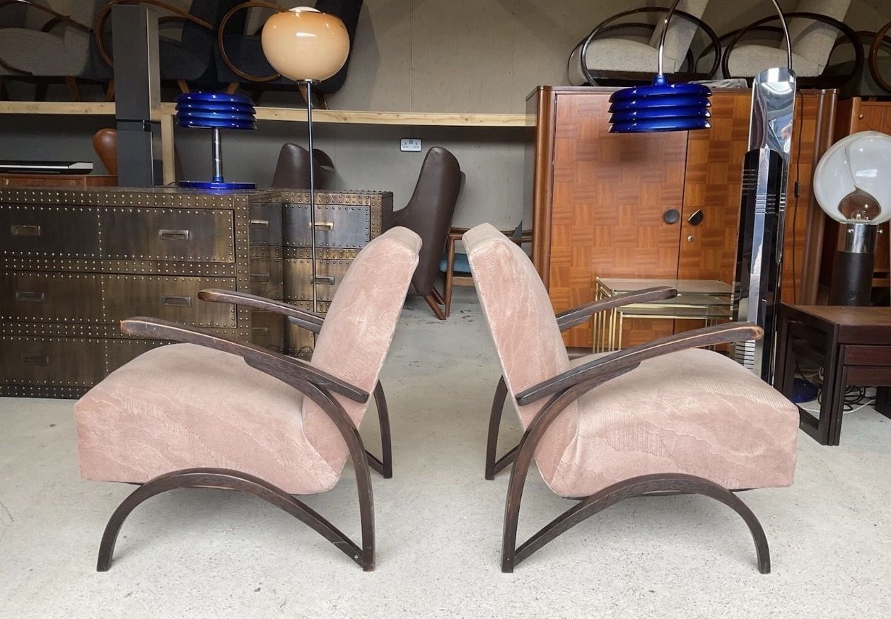 Set Of 2 Art Deco Armchairs By Jindrich Halabala Antique Vintage Design