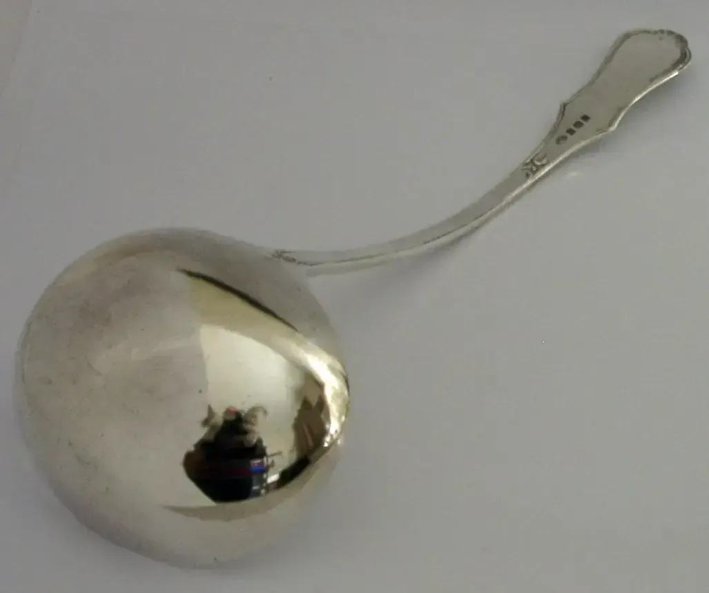 Grote, zware Engelse sterling zilveren opscheplepel 242g 12,5 inch 1922 Antiek photo 575.0